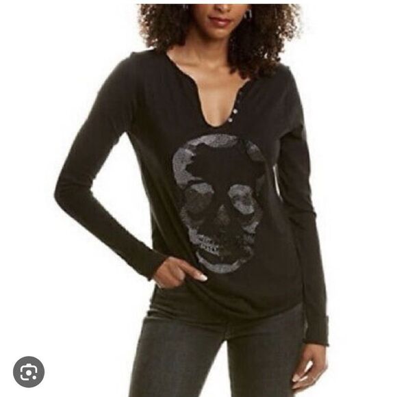 Zadig Voltaire Tunisien Skull Embellished Long-Sleeve Tee, NWT Medium - Picture 1 of 3